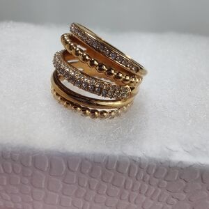 Swarovski Rose Gold Crystal Pave Multi Band Ring Size 58 Stackable Swan Logo